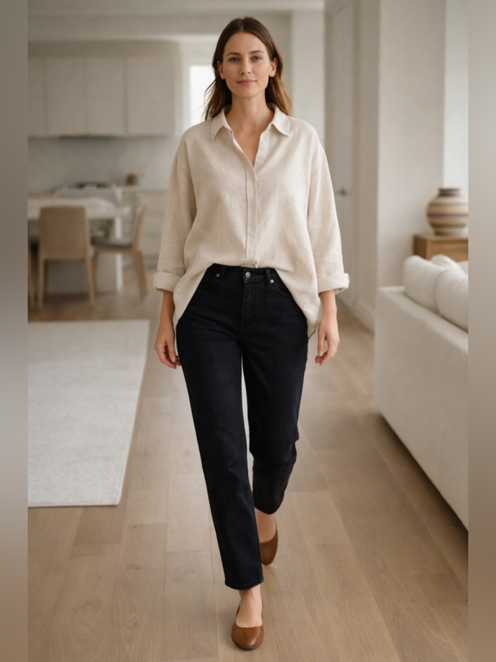 Eileen Fisher Black Straight Leg Jeans Organic Cotton Stretch Women's 34x26